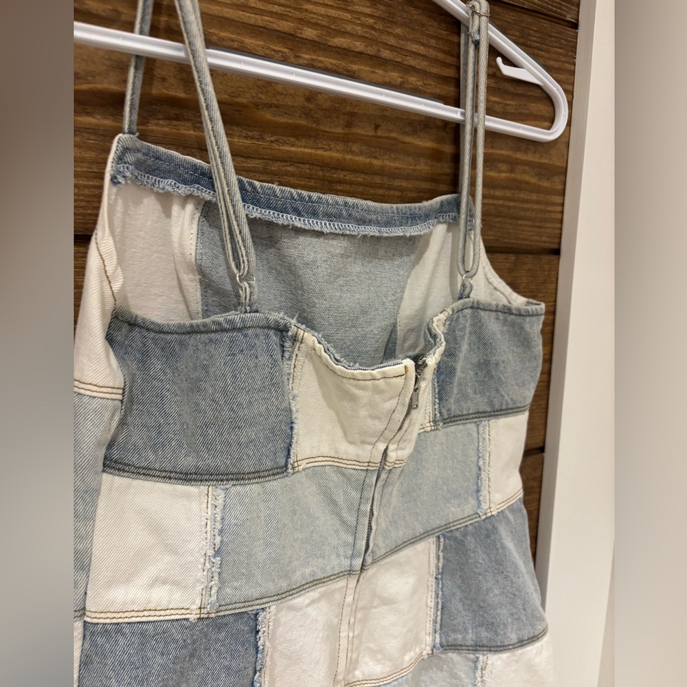 Light Blue Denim Patchwork Mini Dress - image 7